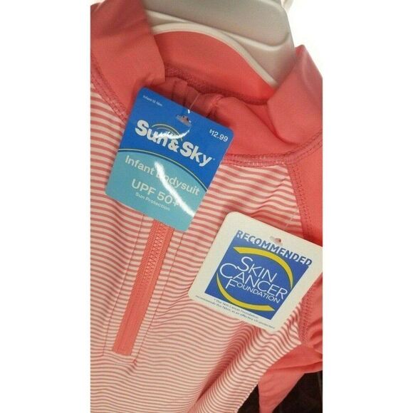 18-24M One Piece Pink White Striped Bodysuit UPF 50+ Sun Protection - Picture 6 of 9